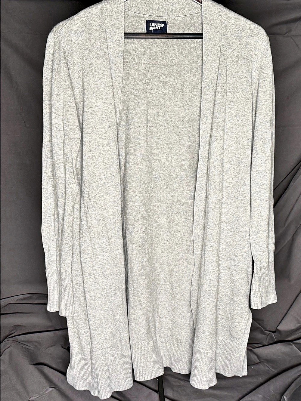 Lands' End Heather Grey Open Front Cardigan Size M With Pockets